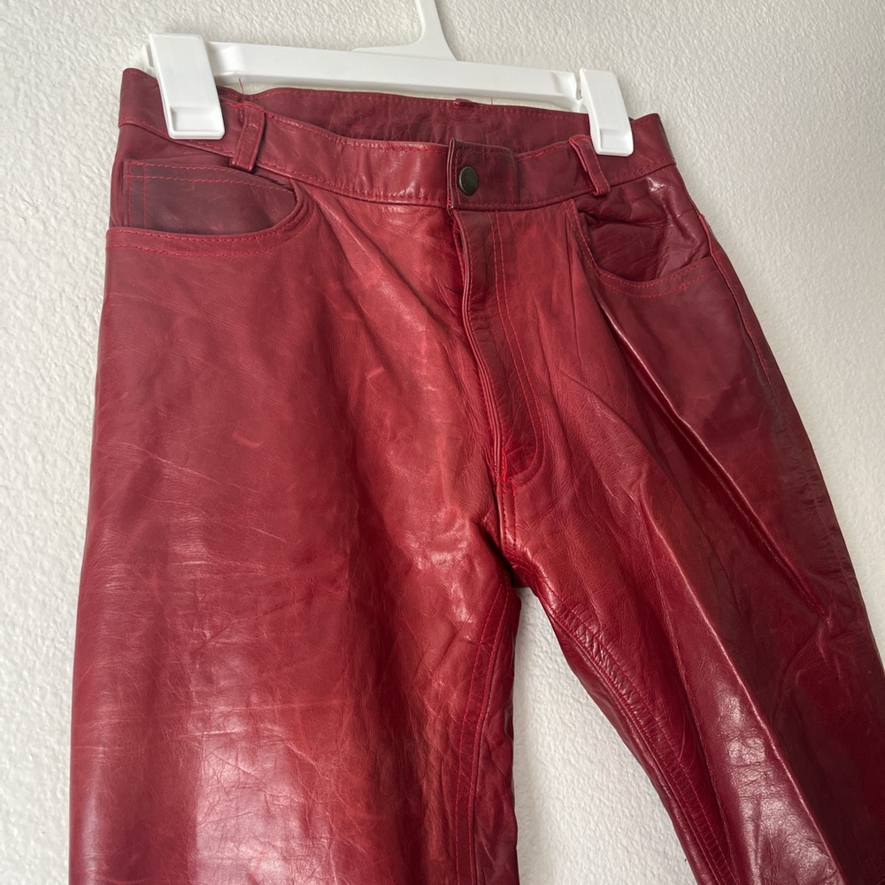 VINTAGE Intermix NY Burgundy/maroon REAL leather straight leg pants w flare